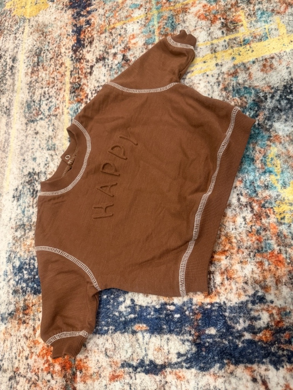 Newborn Brown 'Happy' Embroidered Pullover shirt